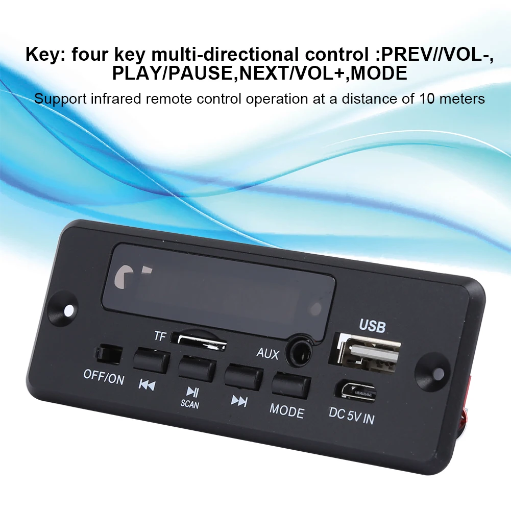 Digital Amplifier MP3 Decoder Board Bluetooth 5.0 FM Support Microphone Car MP3 Player with Remote Controller 2x3W Black Supplie