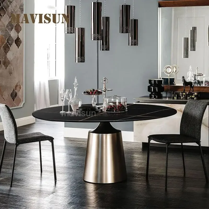 

Italian Dining Table For Small Apartment Household Rock Slab Light Luxury Round Table Minimalist Artist Home Furniture