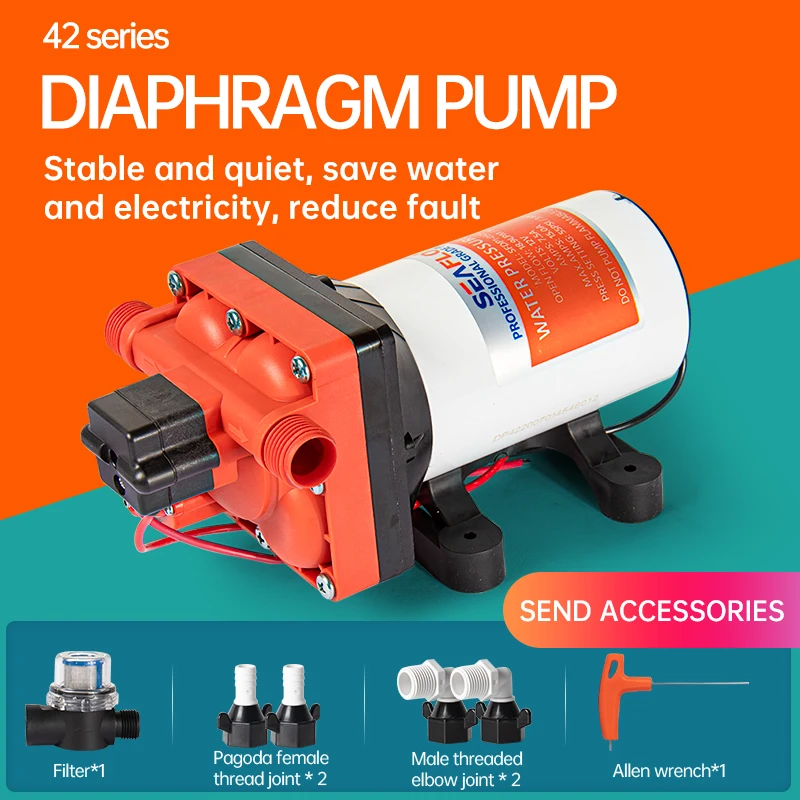 42 Series 12V 24V Marine Diaphragm Pump Self Priming Pump Boat Accessories Showers Toilets Water Transfer Motor for RV Caravan pneumatic water transfer air operated aluminum membrane suction filter double diaphragm pump