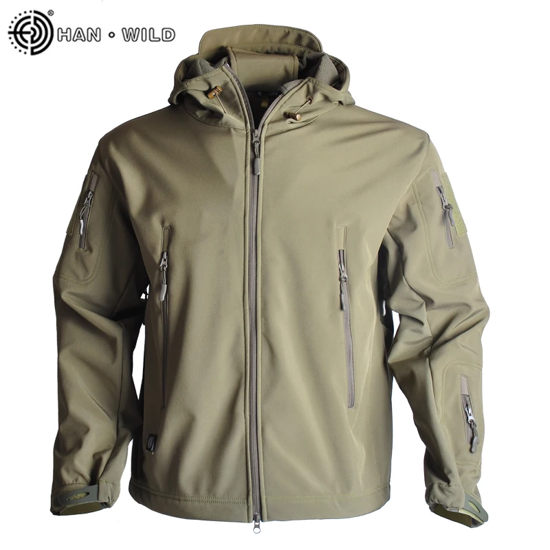 HAN WILD Men's Combat Jacket Softair Fleece Coat Camo Tactical Jackets Camping Fishing Jackets Waterproof Windbreaker Autumn