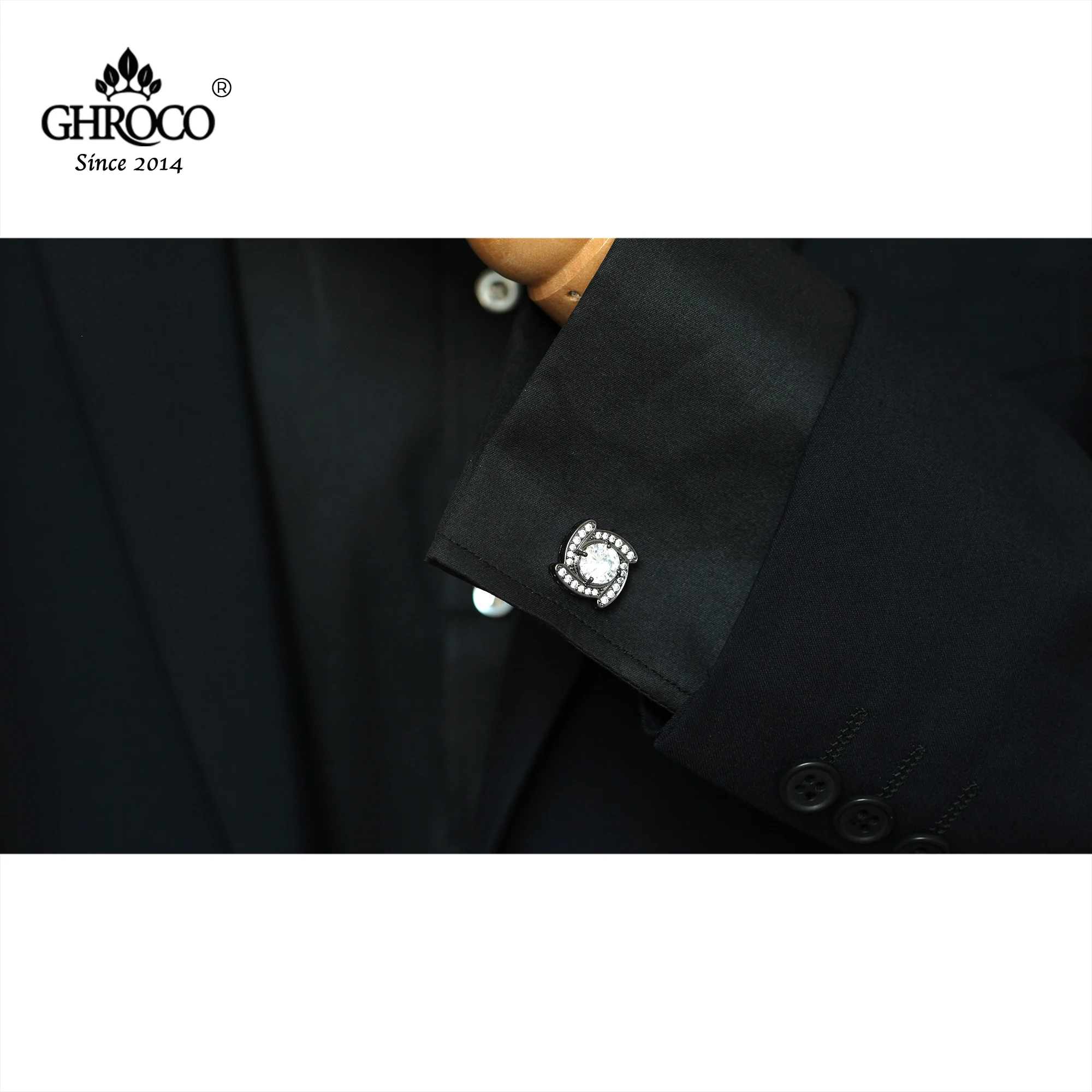 GHROCO High-Quality Exquisite Flower Shape Zircon Classic French Shirt Cufflinks Fashion Luxury Gift for Business Men & Wedding