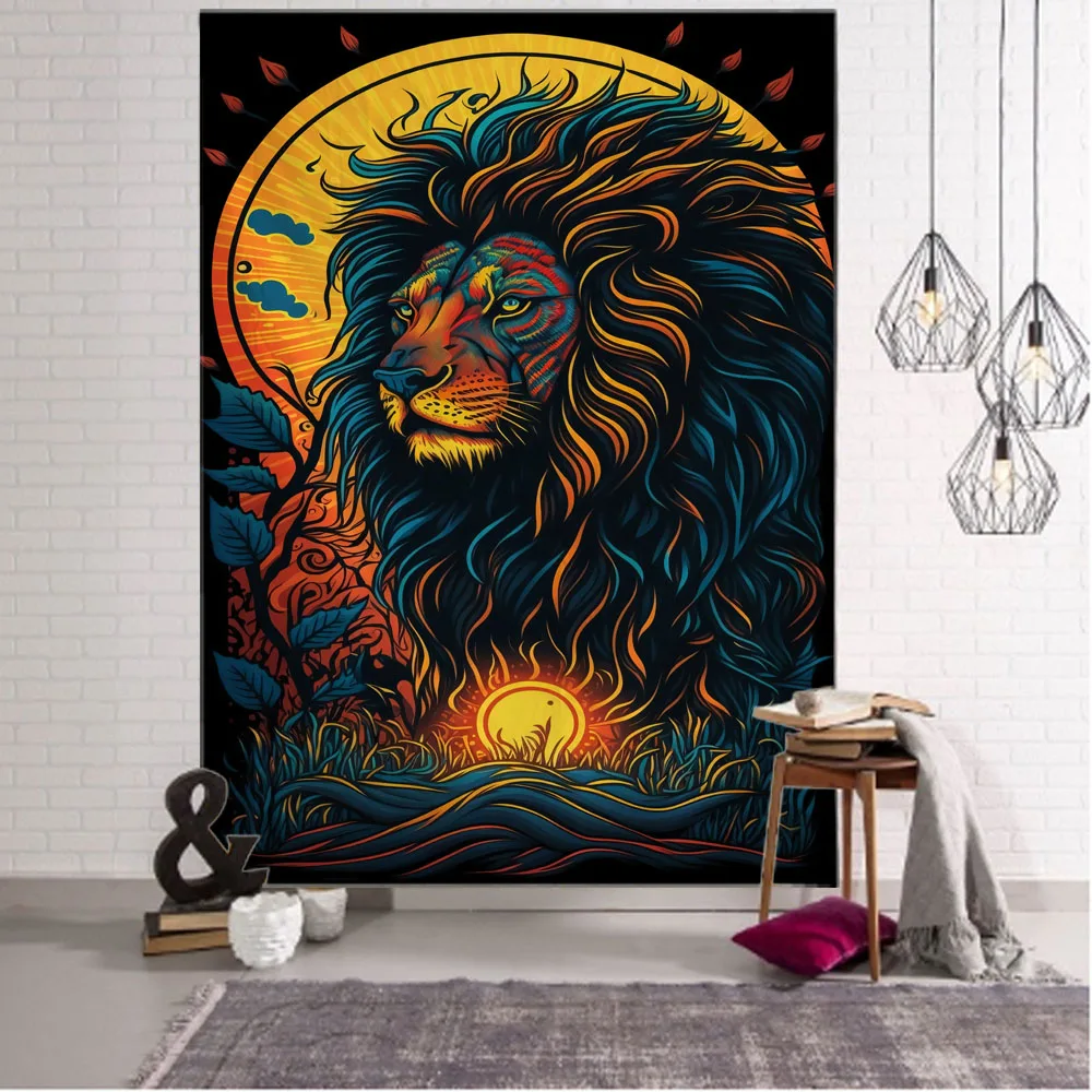Lion tapestry, animal tapestry, wall hanging, bedroom, living room, dormitory wall decoration, beach towel, picnic mat