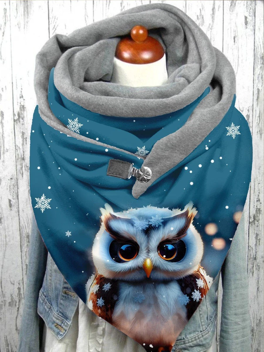 Snowflake Owl 3D Print Warm Fleece Casual Scarf And Shawl for Women