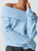 Women Off Shoulder Sweaters Long Sleeve Ribbed Knit Going Out Fall Tops Blouse Solid Color Boat Neck Loose Knitwear Pullover 1