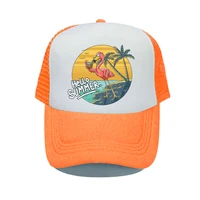 Hello Summer Beach Vacation Mesh Baseball Cap Cool Flamingo Drinking Coconut Snapback Caps Sea Gull Mew Sunset Trucker Hat YY534 2