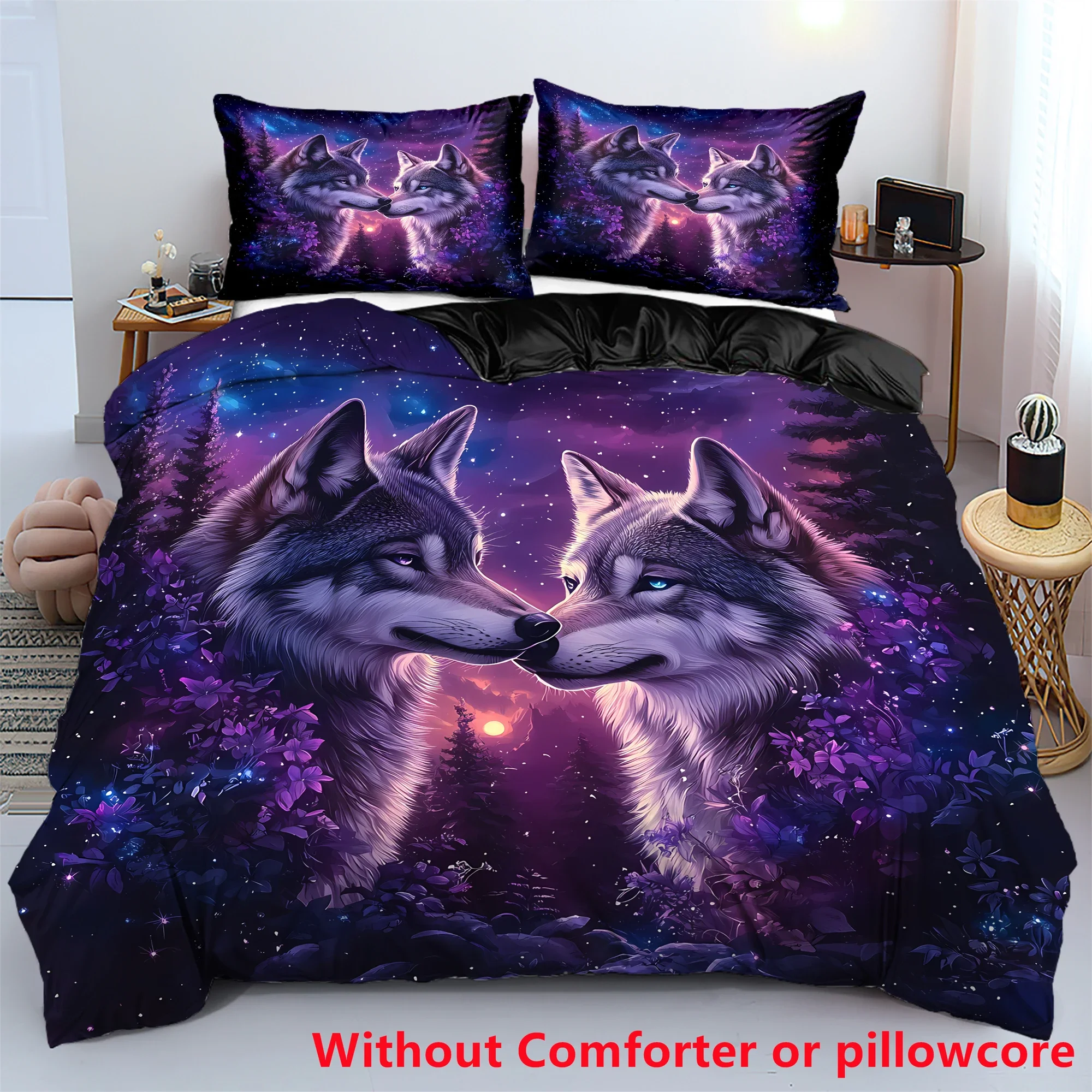 Quilt Cover 3D Printed Cartoon Anime Wolf Duvet comforter 100% Polyester Soft and Comfortable Night Sky Bedding Sheets sets