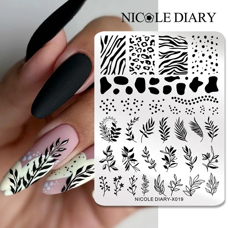NICOLE DIARY Flower Leaves Nail Art Stamping Plates 3D Geometric Stripe Line Nail Design Image Nail Art Stamp Templates Stencil