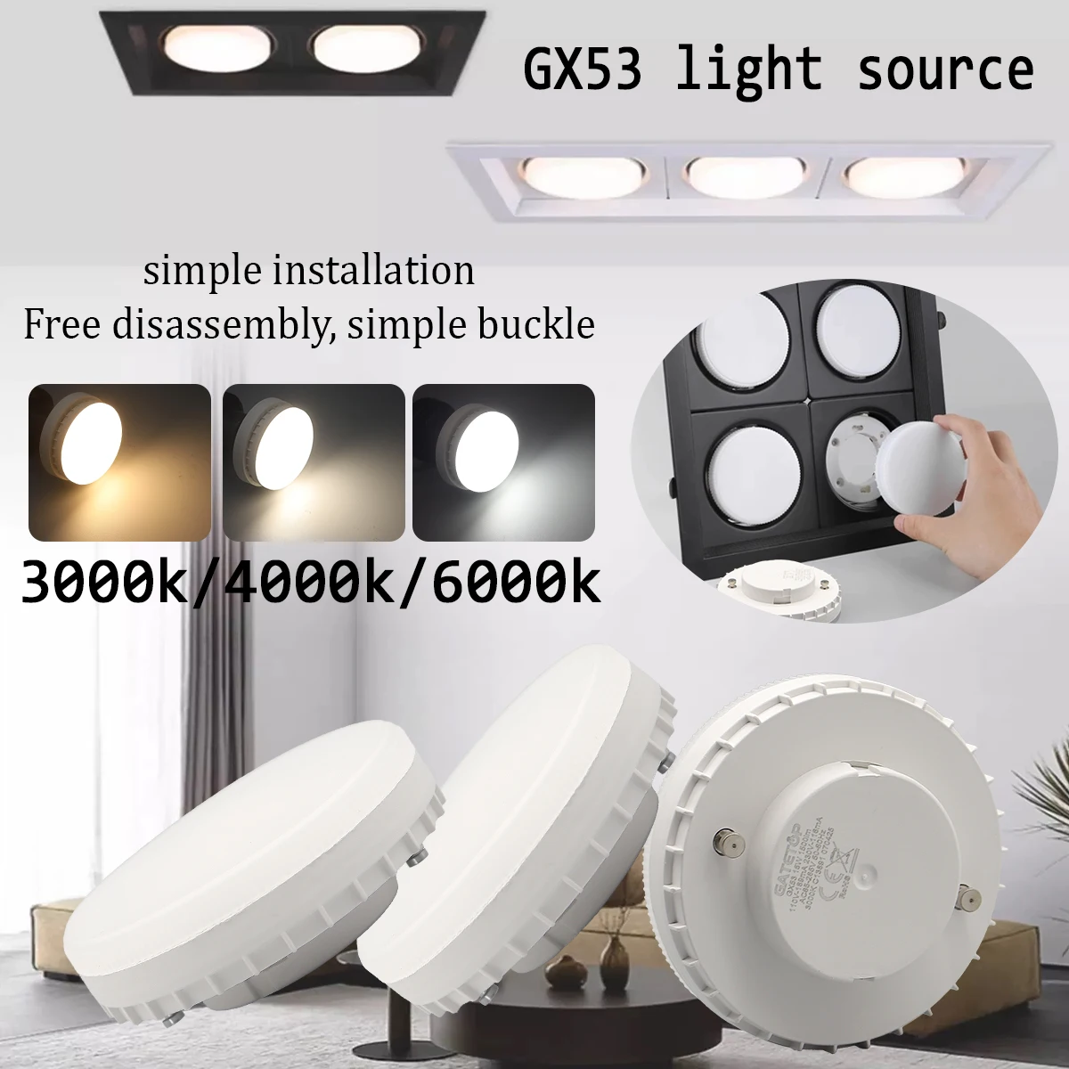 SINCELIGHT GX53 LED Bulbs 7W 4000K Neutral White - 4 Pack Puck Lights For Cabinets