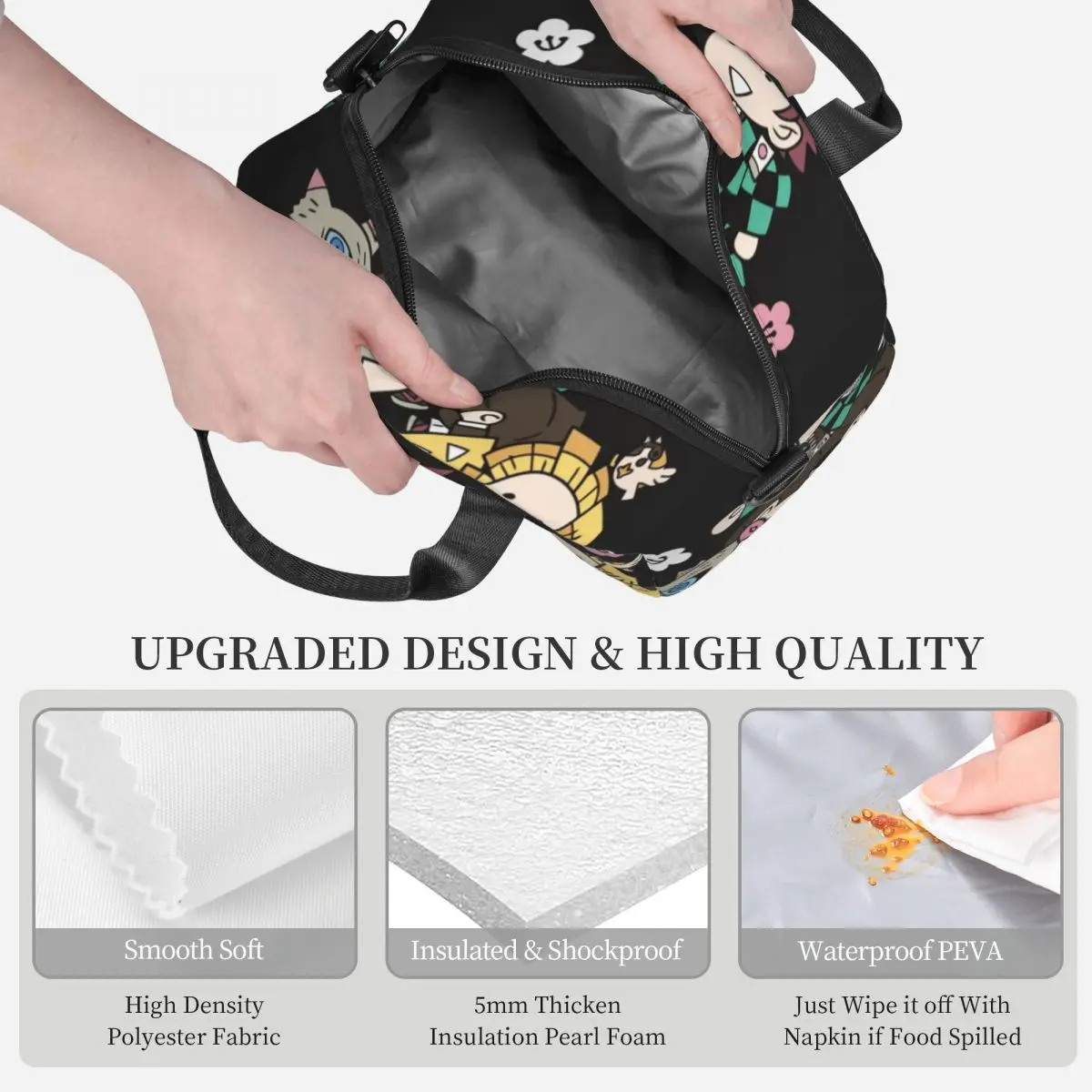 Kimetsu No Yaiba Demon Slayer Lunch Bags Insulated Bento Box Lunch Tote Picnic Bags Cooler Thermal Bag for Woman Student Office