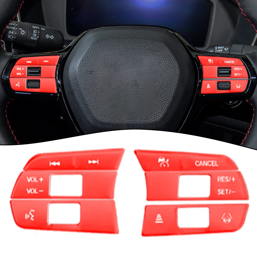 

Red Aluminum Steering Wheel Button Sticker Trim For Honda Civic 2022-23 Interior Decorative Car Accessories