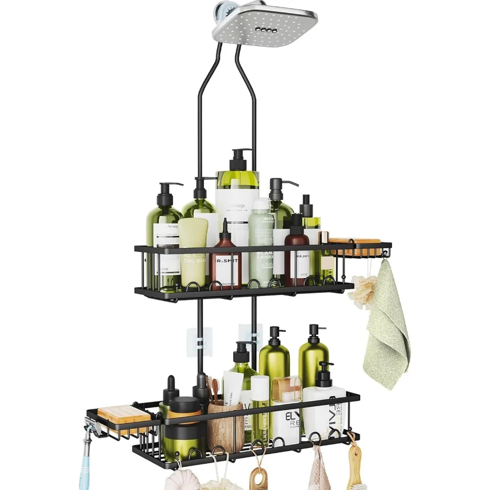 Adjustable Black Shower Caddy with Soap Holders
