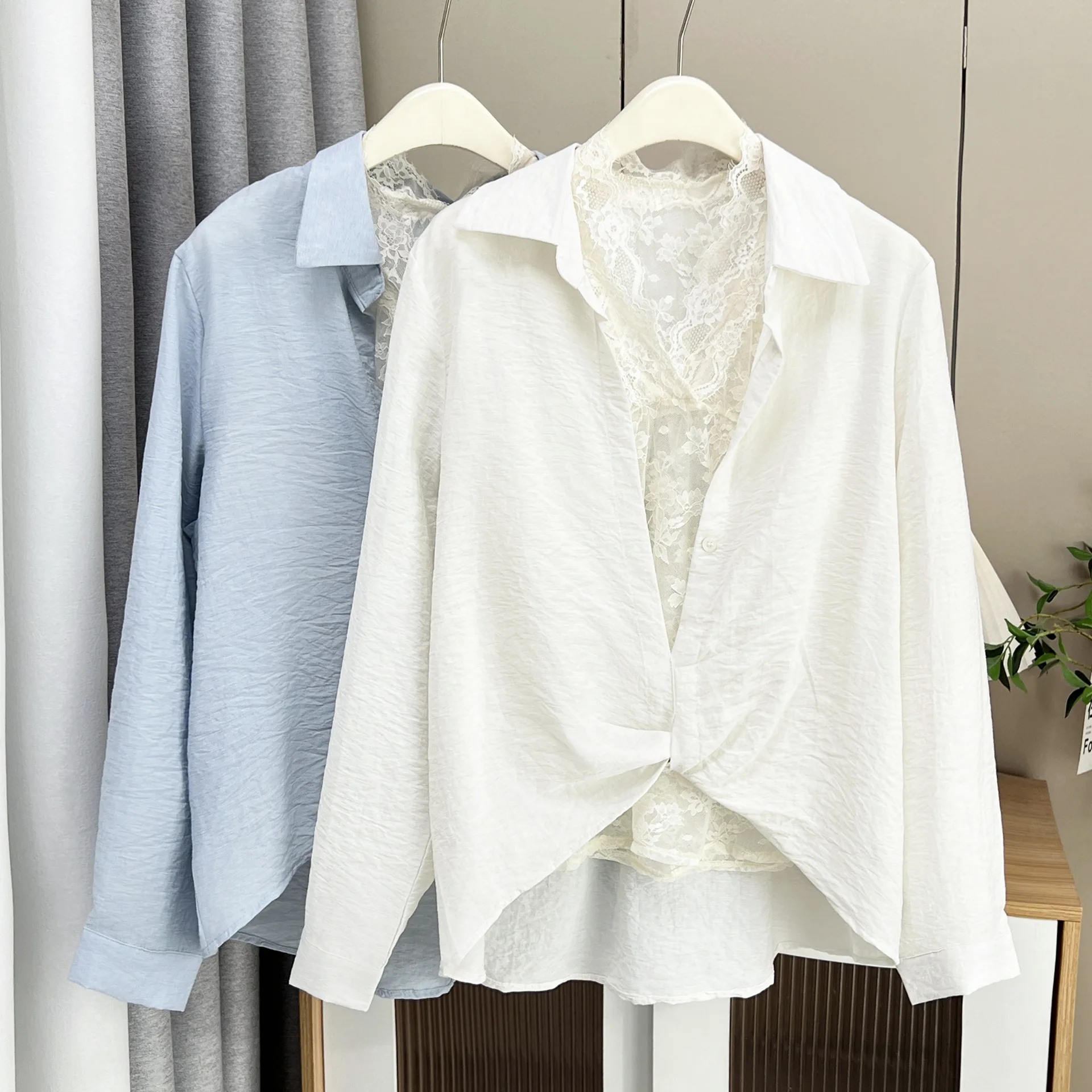 XXXXL Fashion Plus Size Women's Blouses New Autumn Korean Style Lace Inside With Long Sleeved Shirt