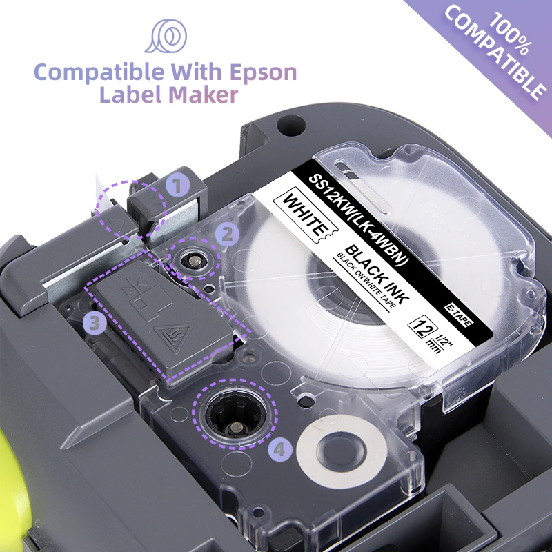 IBOQVZG LW-300 라벨 메이커용 라벨 테이프, 엡손 라벨웍스 Lw400 LK4WBN LC-4WBN LC 4WBN9 SS12KW, 12mm