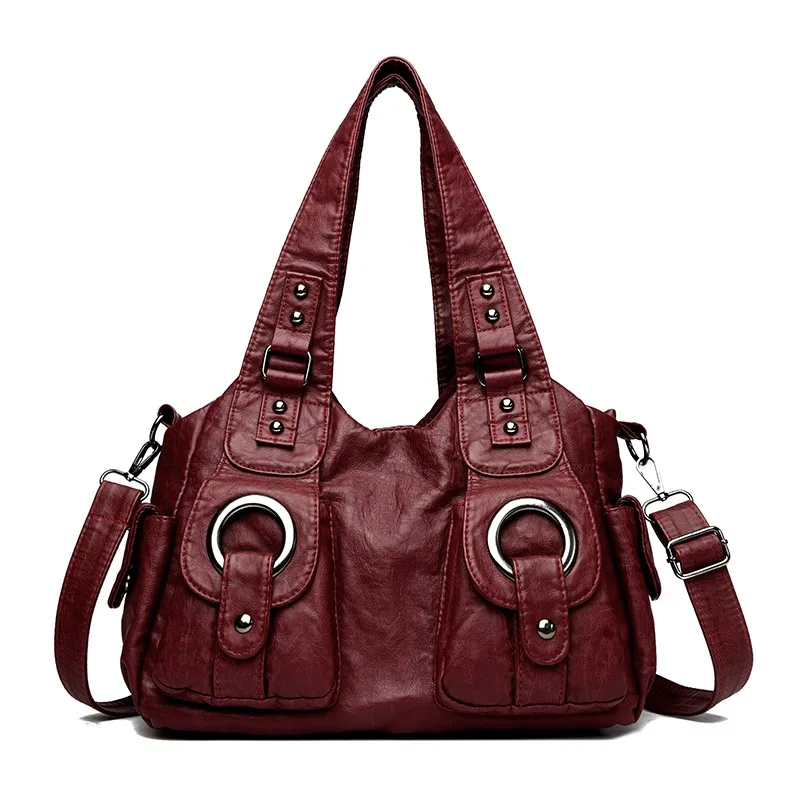 Women PU Leather Solid Color Shoulder Bag with Adjustable Strap Studded Crossbody Bags for Daily Commuting Travel