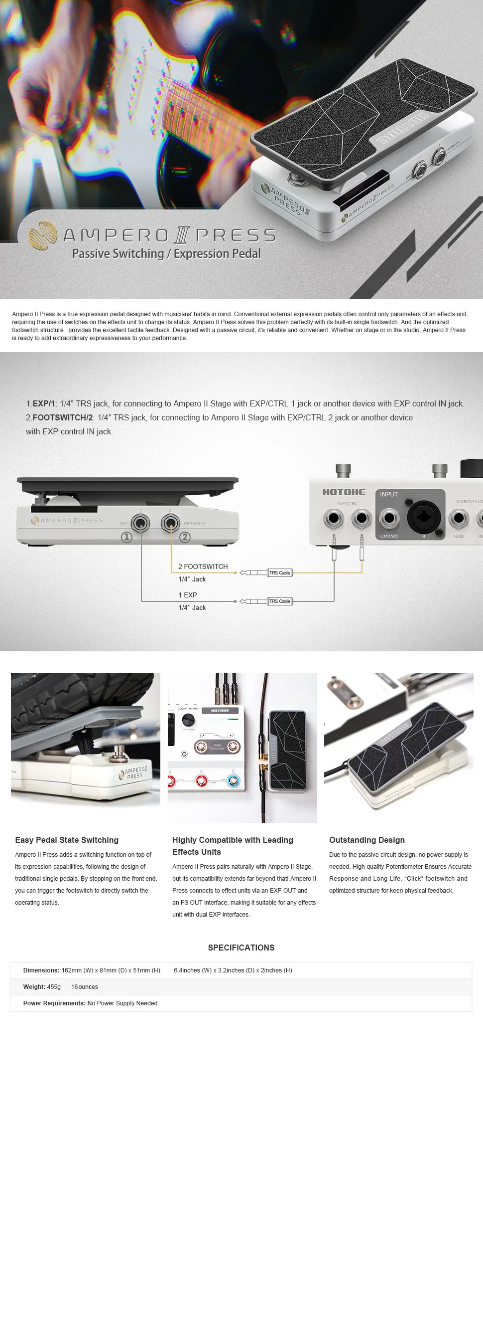 Ampero II Press Design for Ampero II Stage 2 in 1 Passive Expression Footswitch