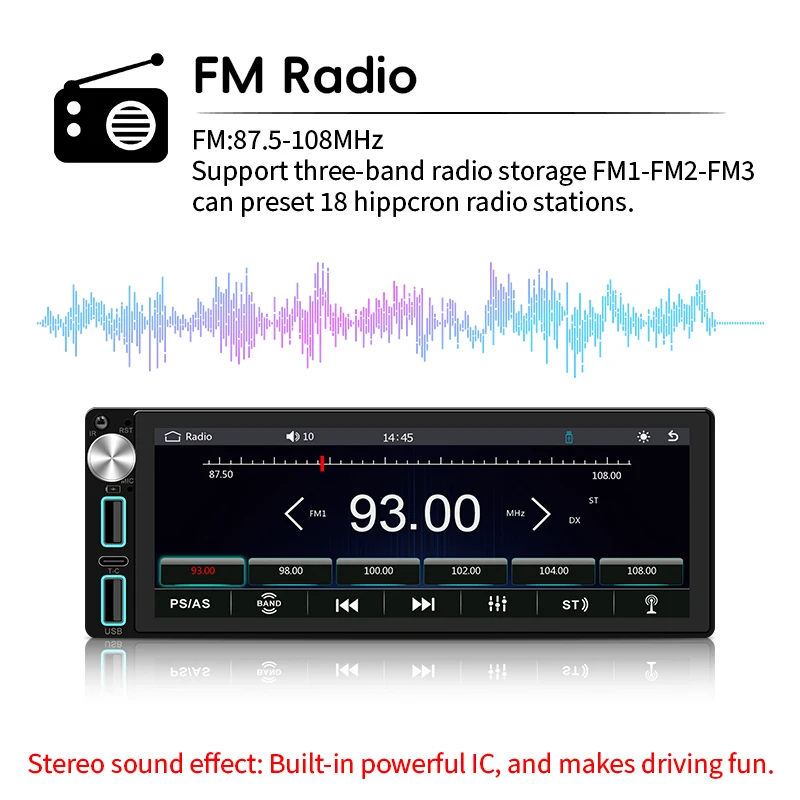1Din Car Radio Stereo 6.86 Inch Carplay Android Auto Multimedia Video Player IPS