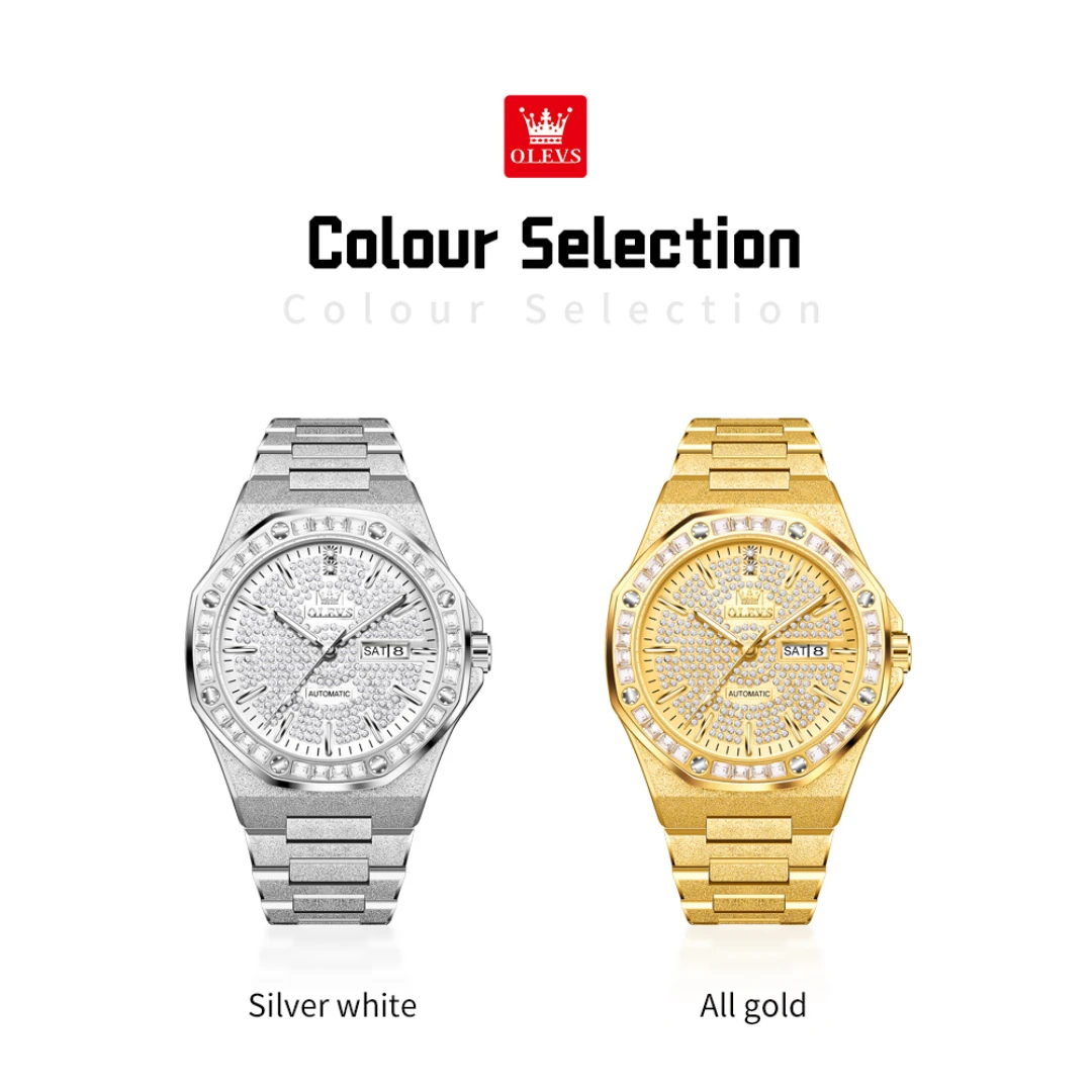OLEVS 9803 Fashion Mechanical Watch Gift Round-dial Stainless Steel Watchband Wristwatch Week Display Calendar