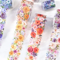 JIANWU 50mm*200cm Flower Season Poems Series Vintage Floral Landscaping Material Collage PET Tape Creative Journal Stationery 1
