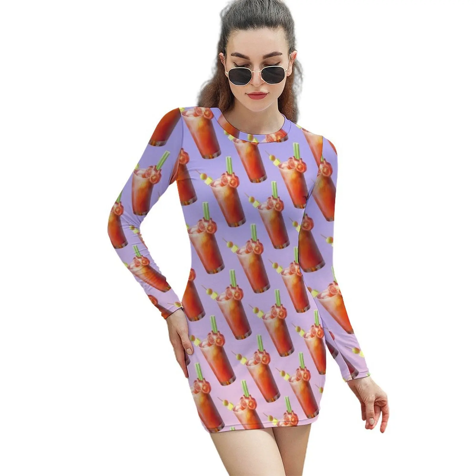 

Creative Bloody Mary Cocktail Long-Sleeved Sheath Dress Casual dresses Women's long dress beach dress summer