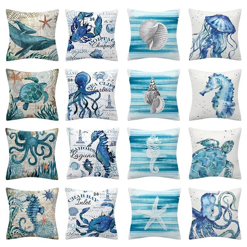 Ocean Animal Decorative Pillows Cover 45x45 Polyester Sofa Cushions Sea Turtle Shell Cushion Home Decor Pillowcases