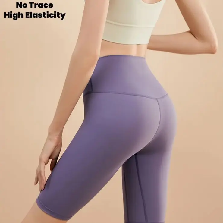 Quick-drying Nude Yoga Shorts Women's Five High Waisted Hip Lifting Stretch Sports Fitness Cycling Skinny Fitness Pants Gym 6