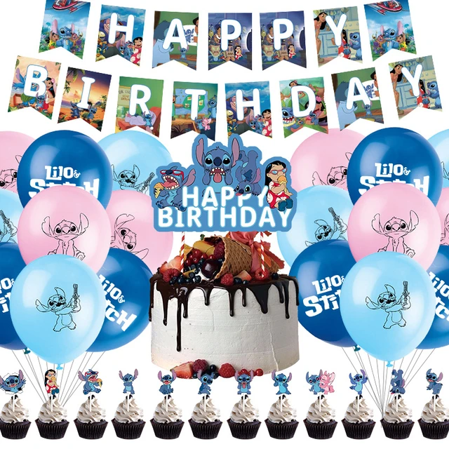  Decoración de fiesta de cumpleaños de Lilo, pancarta de  cumpleaños con puntada para decoración de tartas, globos, decoración de  fiesta de cumpleaños temática de puntada : Juguetes y Juegos
