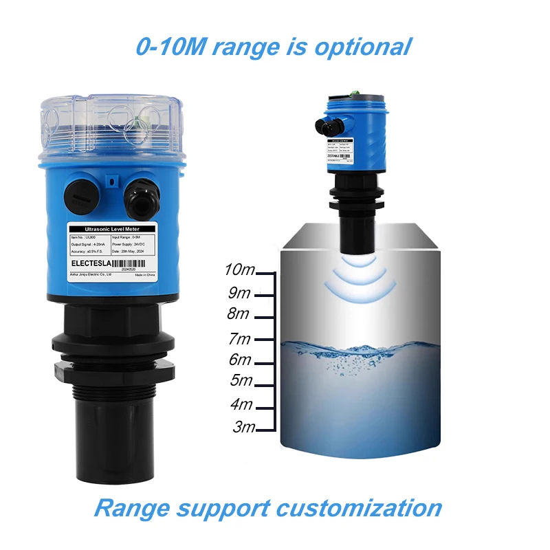 ES-UL800 10M 초음파 레벨 미터 탱크용 수위 송신기 4-20mA RS485 송신기 DC24V