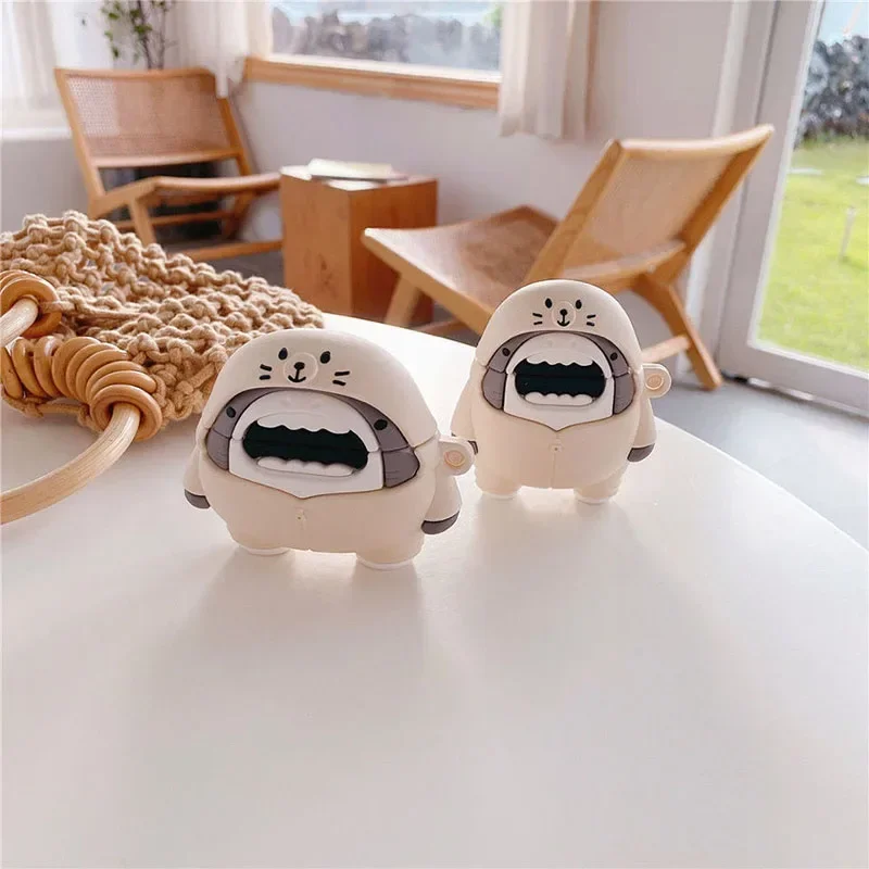 Cute 3D Silicone Cartoon Shark Dog Earphone Case Cover