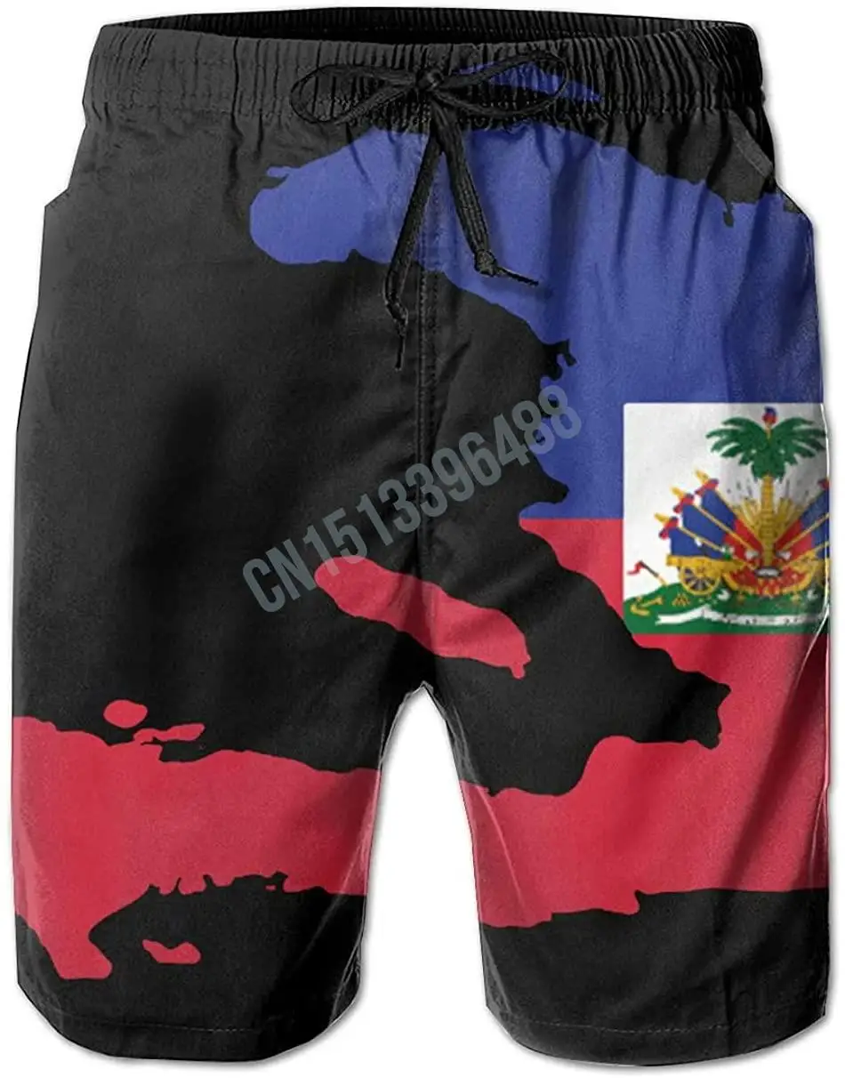 2022 Coat of Arms of Haiti Country Flag Classic Men's Swim Trunks Beach Shorts With Pockets 3