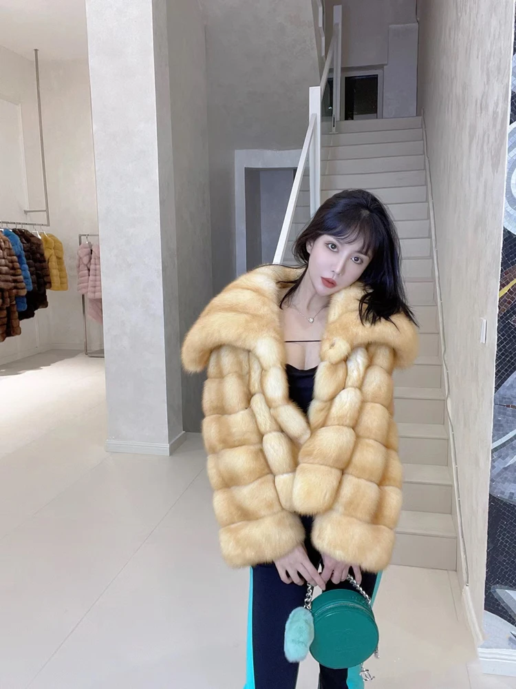 Elegant Socialite Environmental Protection Fox Fur Fur Furry Coat Female 2023 Winter New Fashion Big Lapel Long Sleeve Warm Coat