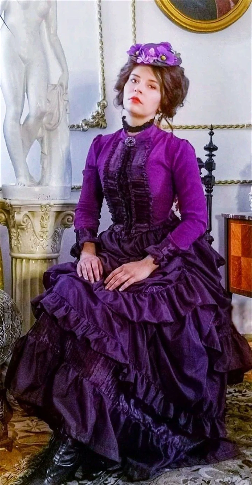 purple victorian dress costume Purple Victorian Princess Fantasy Cotton Velvet Corset Bustle Dress Gothic Punk Theater Costume (Size: M)