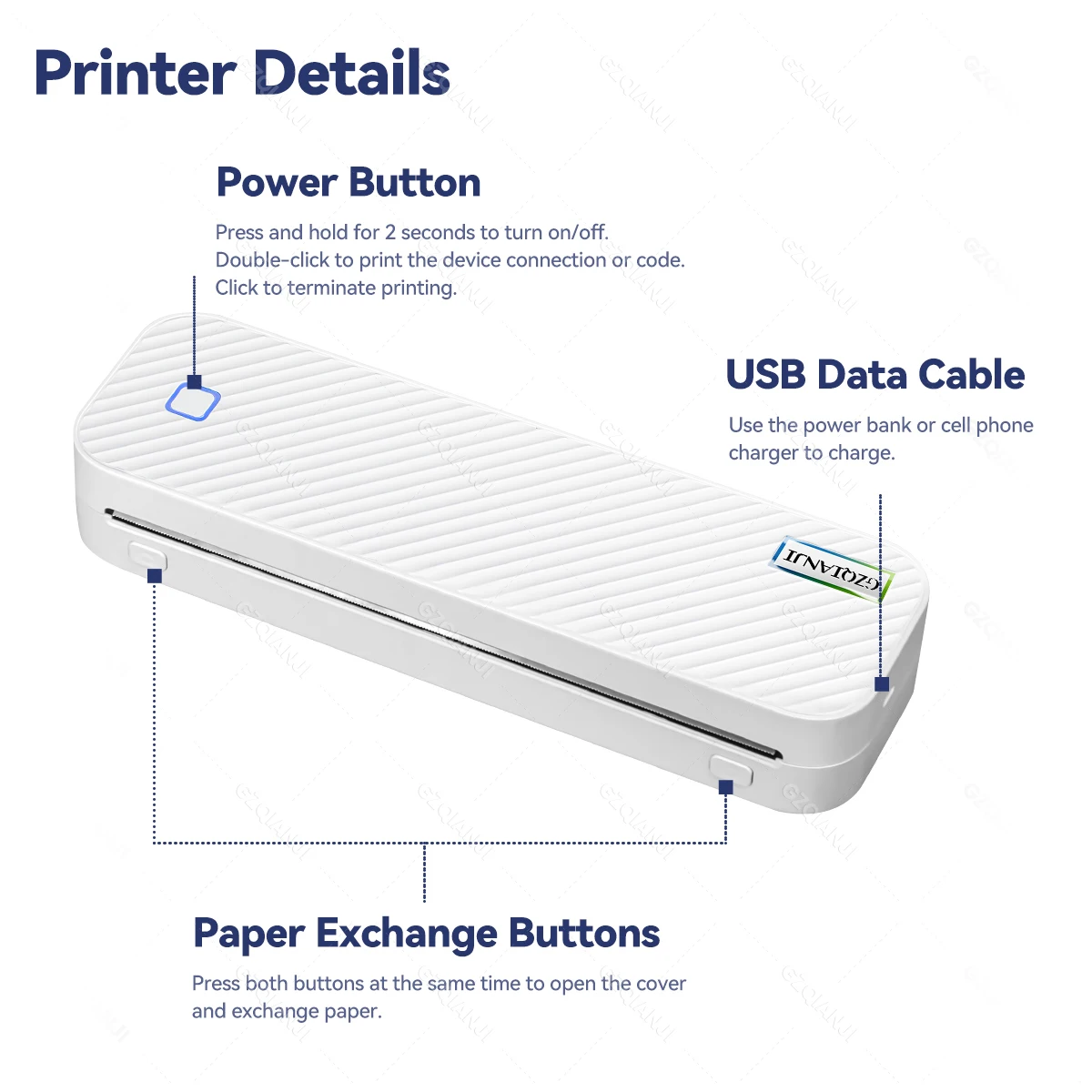 무선 미니 A4 열전 사 프린터 Inkless Portabl Bluetooth A4 용지 사무실/직장/가정용 휴대 전화 사진 문서 프린터