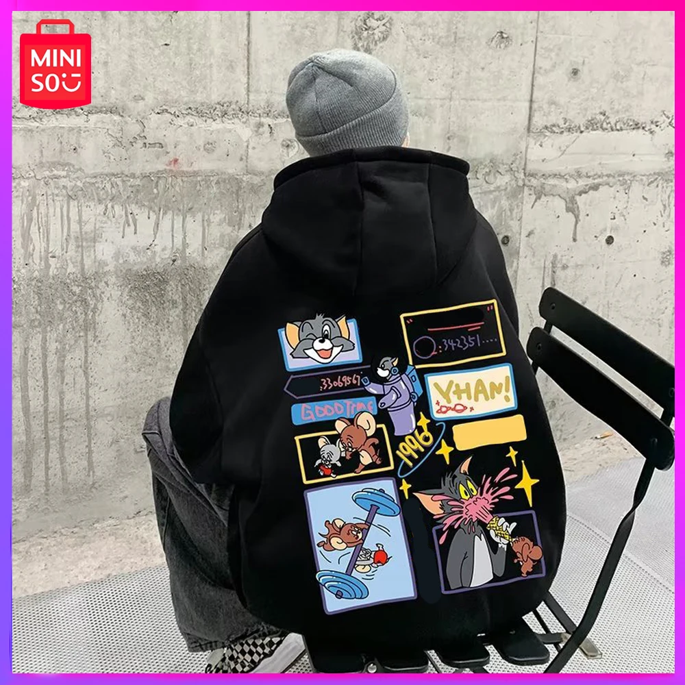

Miniso Tom and Jerry Loose Plus Fleece Warm Hoodie Men and Women Spring and Winter Couple Slouchy Coat Soft and Comfortable