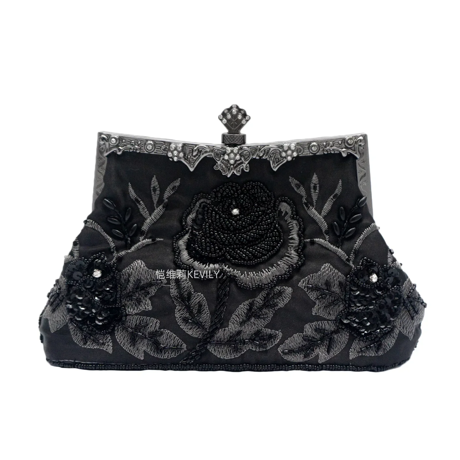 

Vintage Embroider Beading Evening Bag Women Metal Handle Top-Handle Bag Phone Cosmetic Evening Bag Party Beaded Lace Handbags