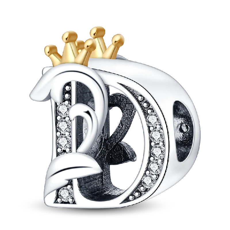925 Sterling Silver 26 Letters Golden Crown Charm Jewelry Sterling Silver Jewelry Silver Charm Bracelet for Pandora 925 Original Bracelet