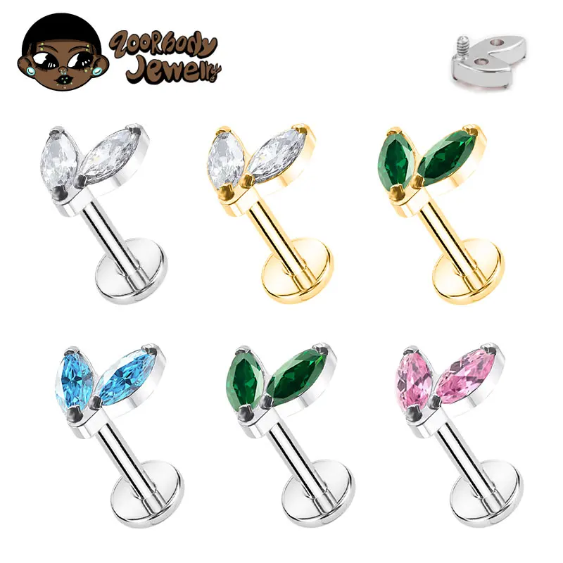 

ASTM F136 Titanium Piercing Single Tiny Marquise CZ Internally Threaded Flat Back Labret Helix Tragus Piercing Labret Pierced