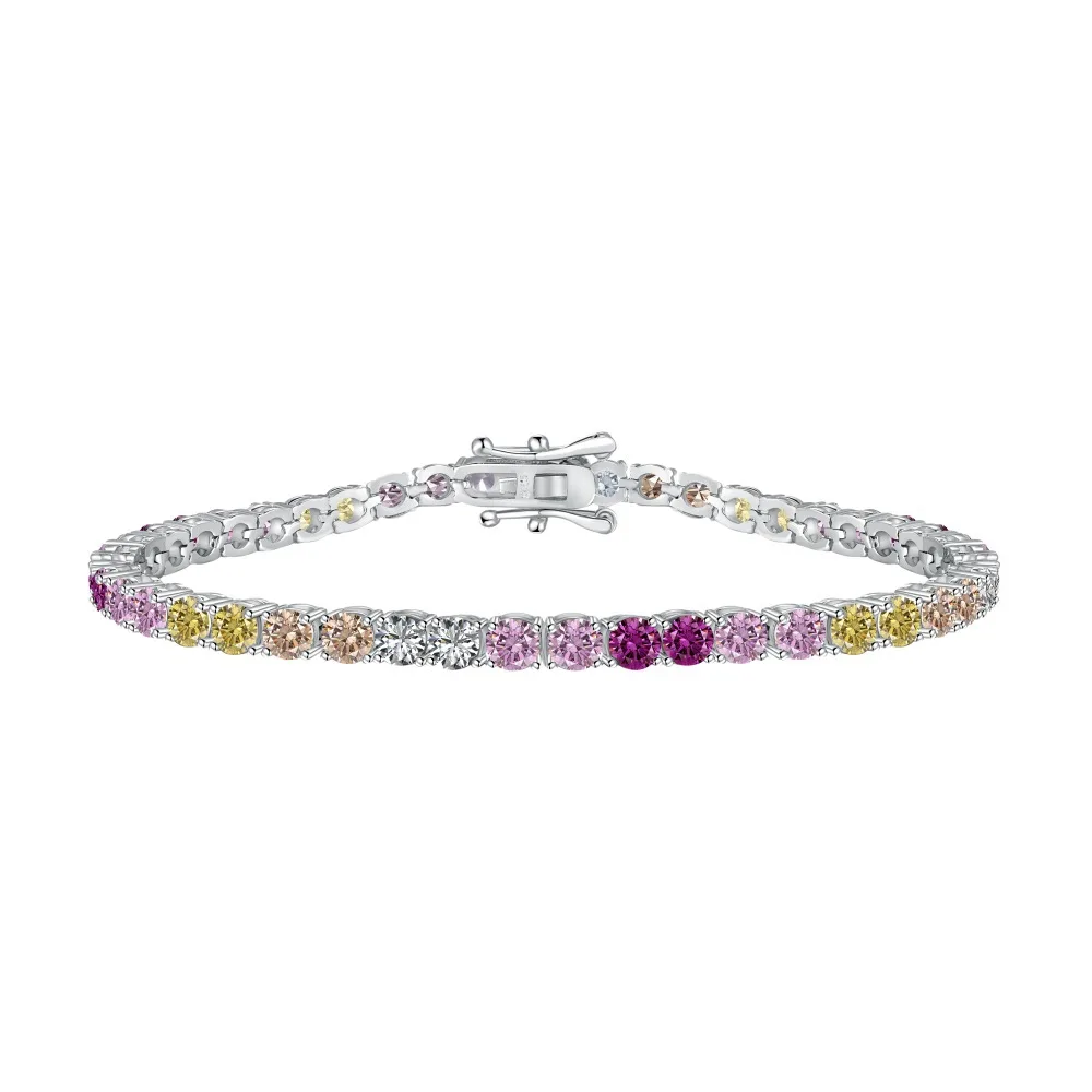 

Cross Border New S925 Pure Silver Women's Bracelet with Colorful Zirconium Inlaid Diamond Design, Fashionable