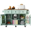 Rolling Kitchen Island with Drop-Leaf Countertop, 5 Wheels, Storage Cabinet & 3 Drawers, Rubber Wood, Mint Green, Mobile Cart 5