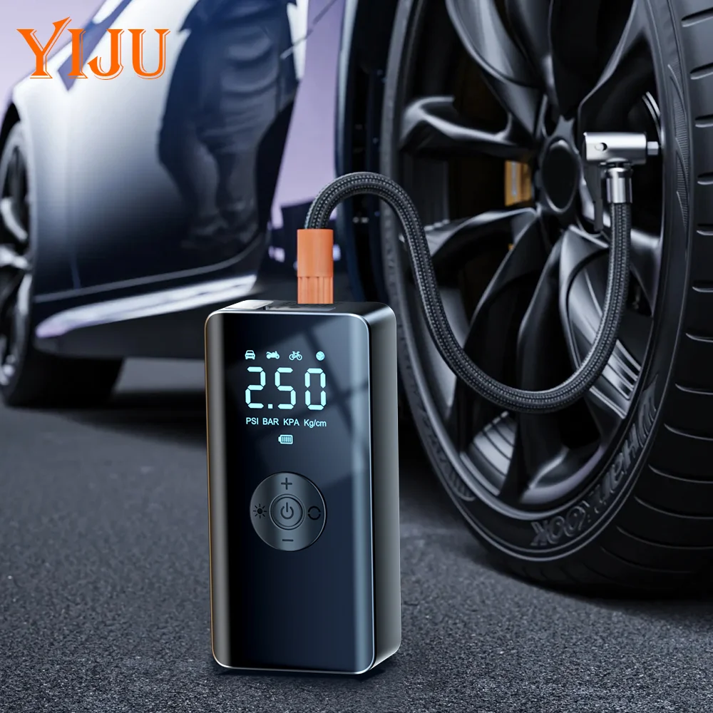 Tire Inflator Portable Air Compressor 6000mAh Battery & 12V DC Dual Power 150PSI for Car Motorcycle Bike Ball