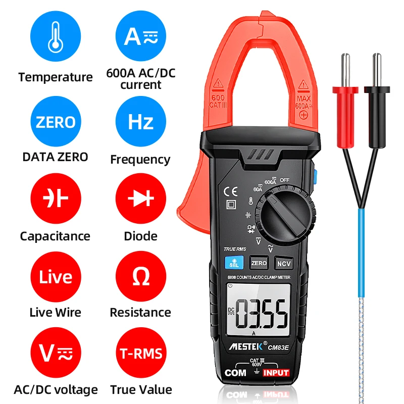 Metek Digital Clamp Meter 600A corrente True RMS Smart pinza amperometro Auto Rang 6000