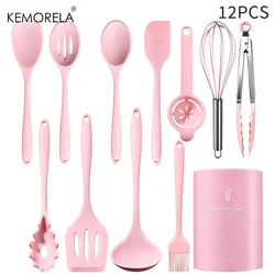 12 - Piece Heat Resistant Silicone Kitchen Utensil Collection - Non - Stick and Dishwasher Safe Cooking Gift Set (12PCS Pink)