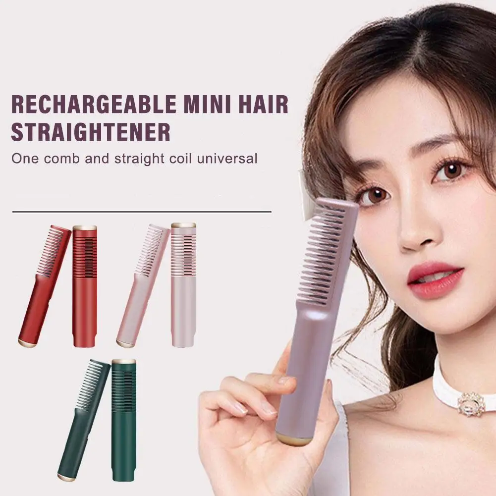 

Rechargeable Mini Hair Straightener Fast Heating USB Charging Mini Brush With Three Gear Control Press Comb For Curly Hair