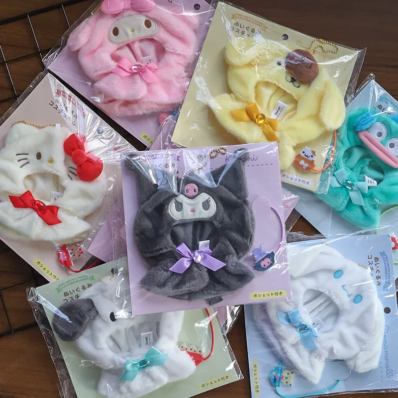 

Sanrio Hello Kitty Pachacco Cinnamoroll Kuromi Hangyodon Cute Plush Doll Cloak Keychain Pendant Kawaii Fluffy Toy Periphery Gift