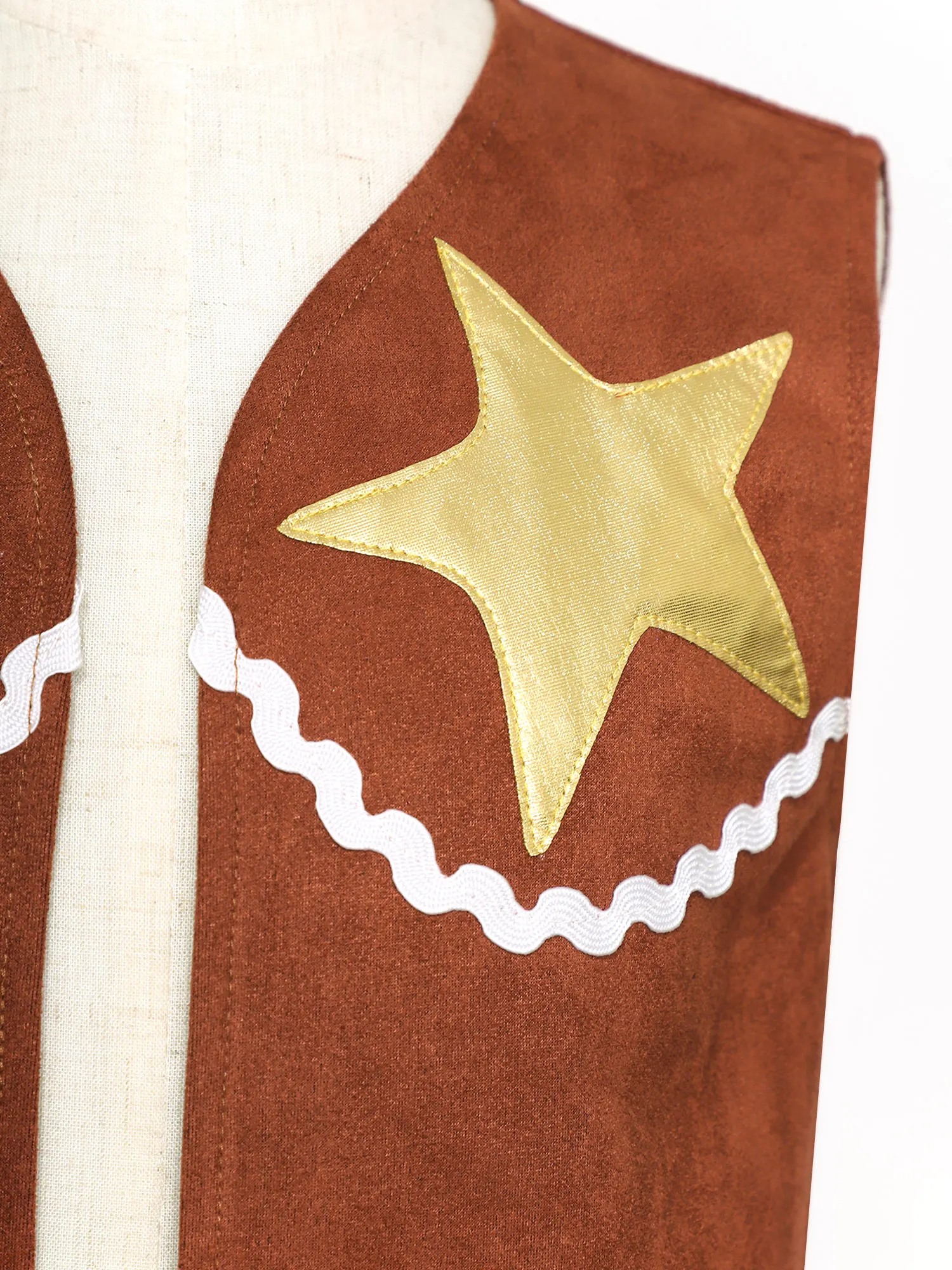 Kinder Mädchen Western Cowboy Kostüm Halloween Kostüm Kleid ärmellose fünfzackige Stern Fransen Weste Wild West Cowgirl Weste – Detail 12