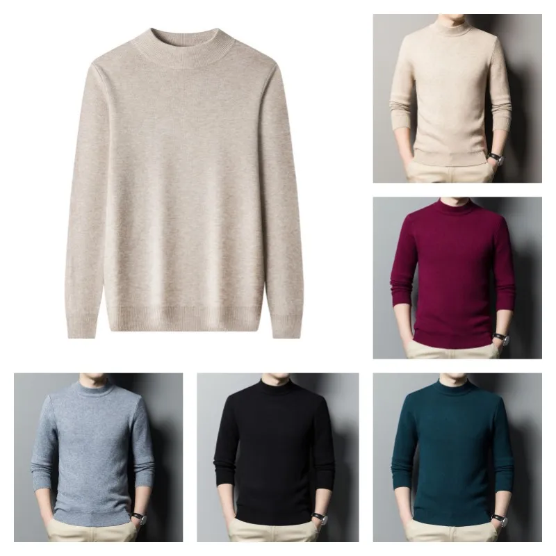 Autumn Winter Men\'s Cashmere Sweater Half Turtleneck Men Sweaters Knit Pullovers For male Youth Slim Knitwear Man Sweater