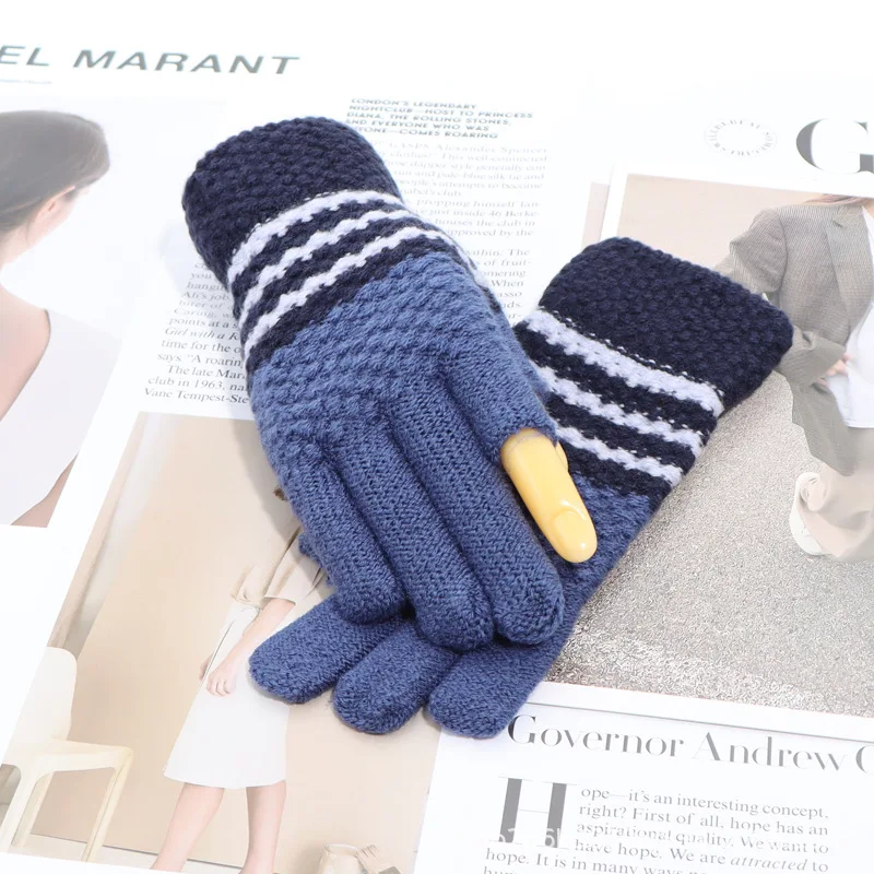 Exposed two fingered wool gloves, female autumn and winter knitting, warm and thickened, leaky fingers, male working students,