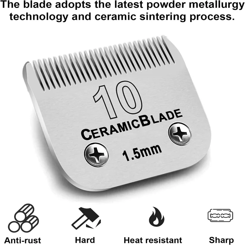 #10 Ceramic Detachable Pet Dog Clipper Blade Compatible With Andis, Oster A5, Wahl KM Series Animal & Horse Clippers, 1.5mm