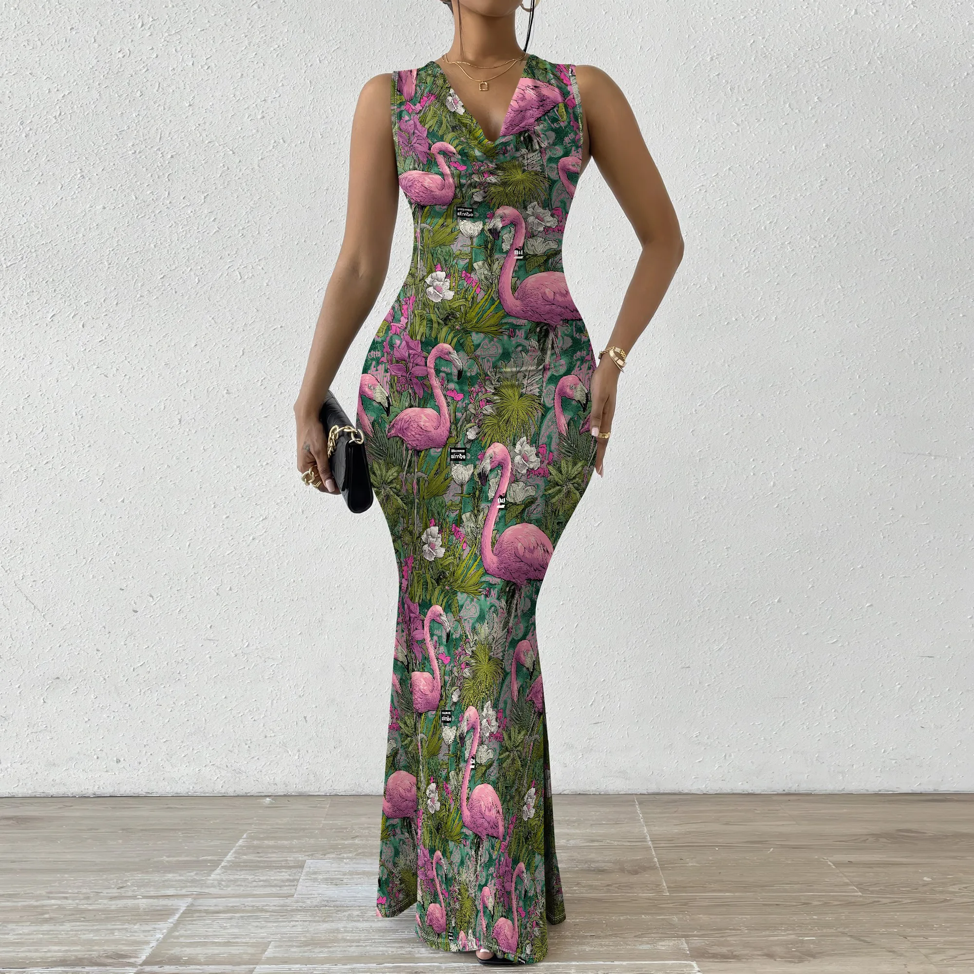 Flamingo Pineapple Print Bodycon Dress