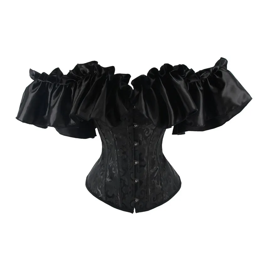 Black Corset Dress Skirt Set Off Shoulder Sexy Overbust Corsets with Skirt Women Gothique Plus Size Burlesque Corset Victorian