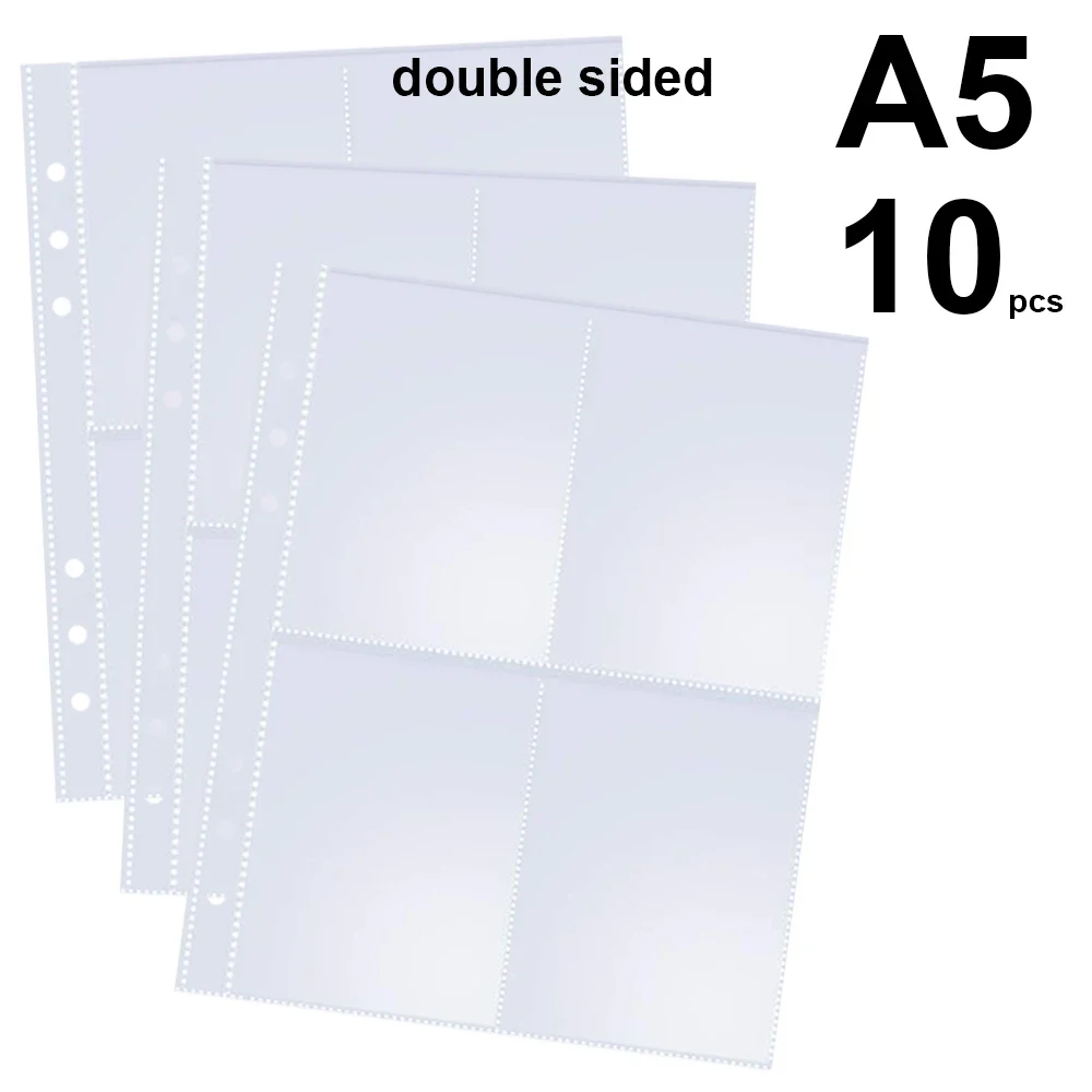 10 Pcs A5 6 Ring Binder Photo Album Double Sided Refill Back To Back Sleeves Budget Planner Notebook Page Protectors 4 pockets 2